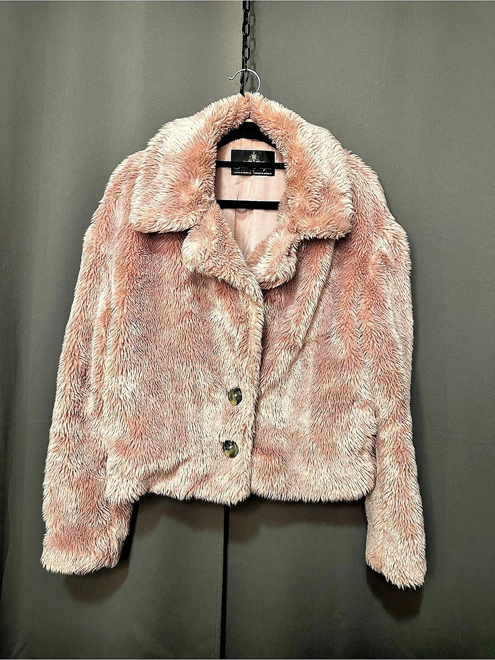 Free People Blush Faux Fur Teddy Cropped Jacket S - PTP 21 as is